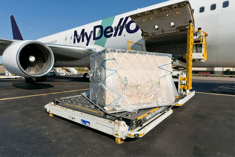Loading goods on airplane